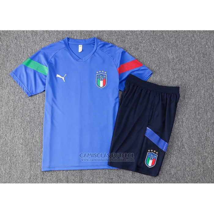 Fato de Treino Italia Manga Curta 2022-2023 Azul - Calcas Curta